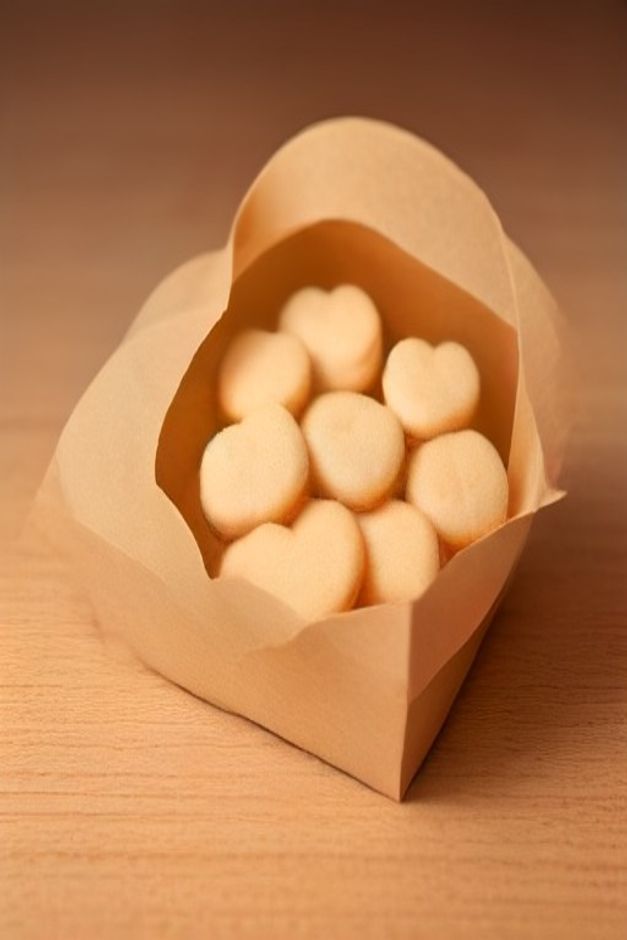 Soft heart shaped cat calming treats in a paper pouch