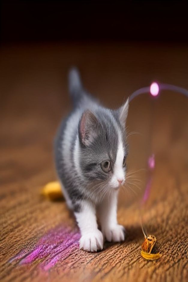 Kitten playing with an interactive teaser wand toy