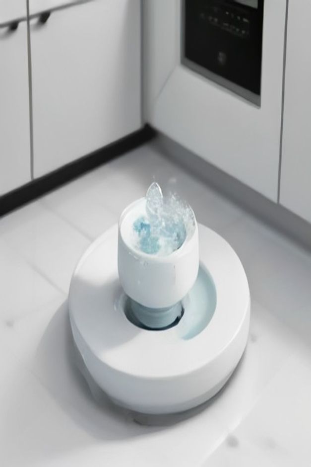 White ceramic cat water fountain with bubbling water
