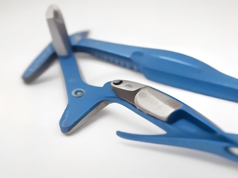 Pet nail clippers with blue grip handles and stainless cutting head