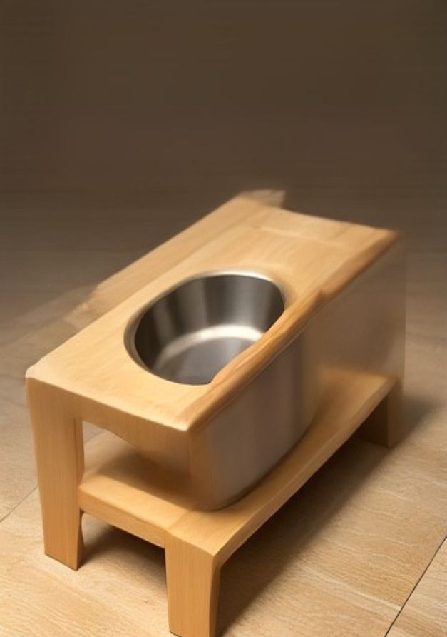 Elevated bamboo cat bowl stand with a stainless steel bowl