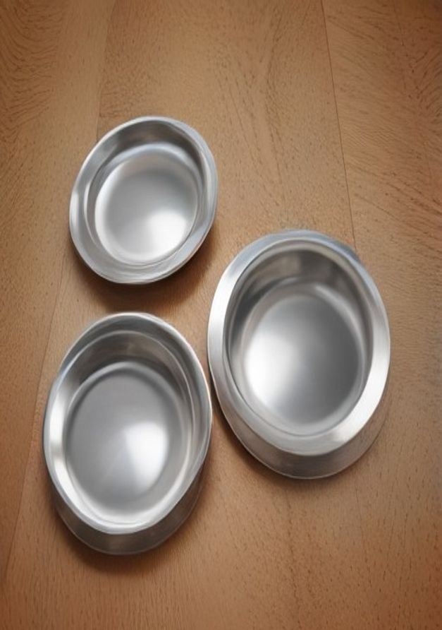 Set of shallow stainless steel kitten food bowls