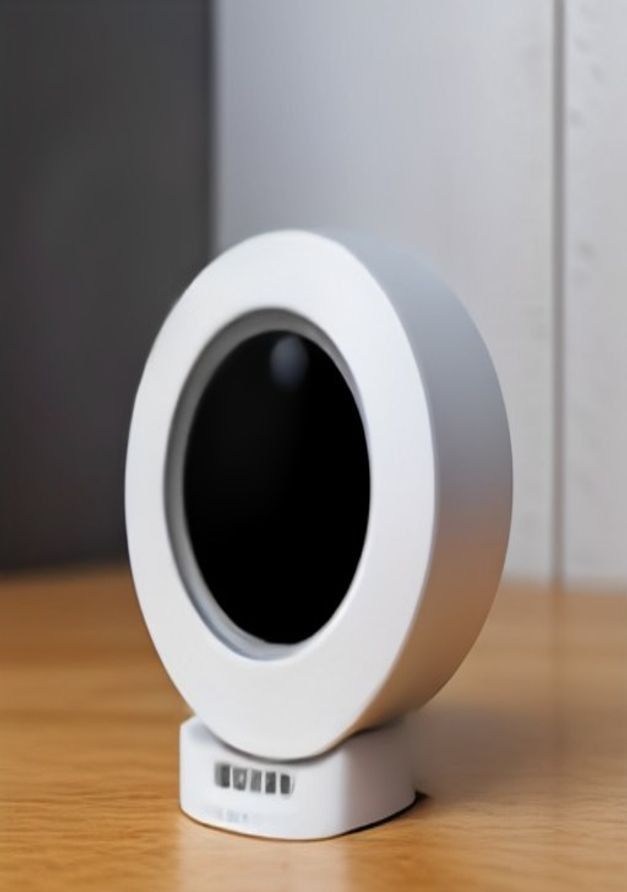 White pet camera with treat dispenser on a table